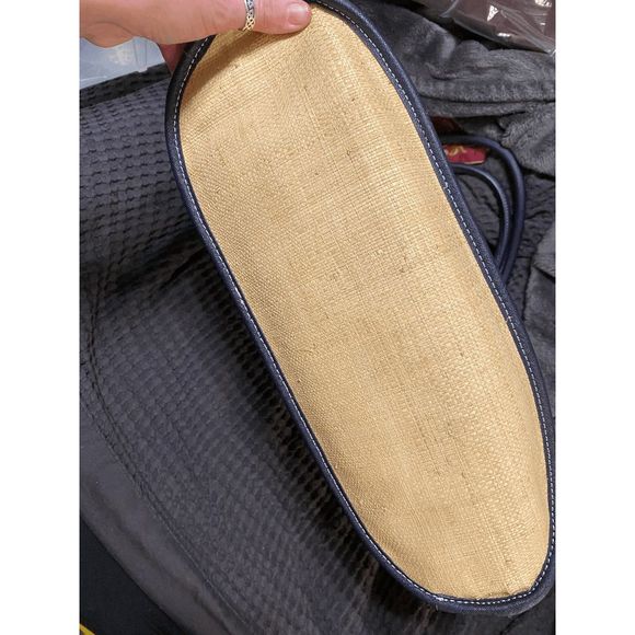 Tory Burch Raffia Navy Striped Straw Double Strap Tote Bag, Authentic - Picture 5 of 8